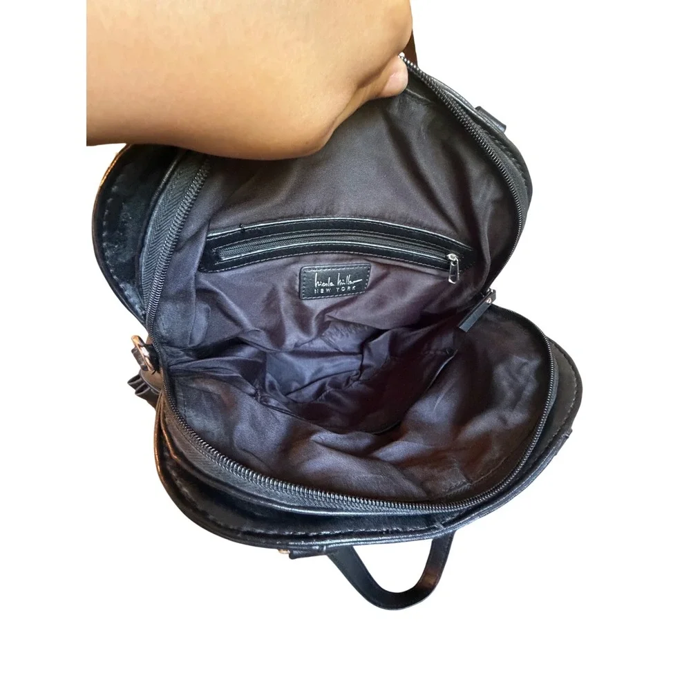 Nicole Miller New York Black Dome Satchel Crossbody Bag Silver Hardware Mens